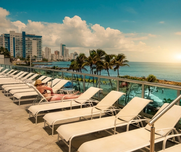 Piscina con vista panorámica y sitio de asoleadoras Edificio Palmetto Cartagena